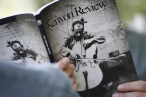 A student reading a copy of The Kenyon Review