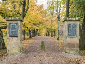 The college gates in fall