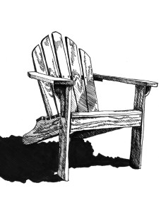 A line drawing of an Adirondack chair