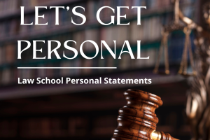 The image shows the words let's get personal over a gavel and the scales of justice