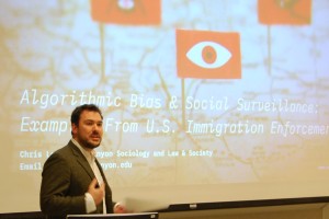 discussion led by Christopher Levesque, assistant professor of law and society and sociology, on “Algorithmic Bias and Social Surveillance.”